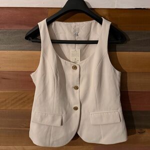 A New Day Cream Button Front Vest Sleeveless Blazer Size M NWT